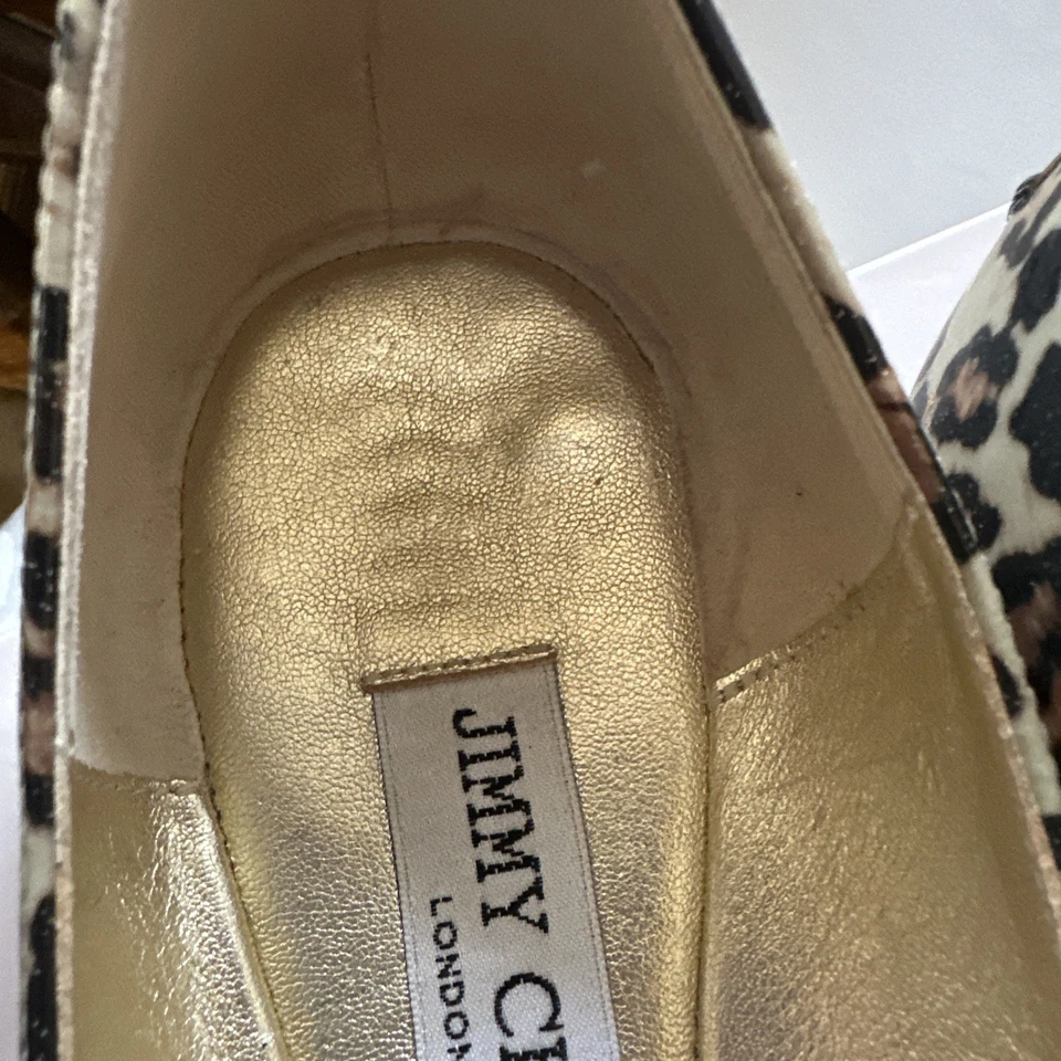 JIMMY CHOO WITTY - RARO Estampado de Leopardo Brillante Patente Planos TALLA - 39 Italia Foto 3 de 4