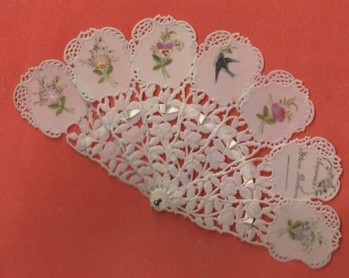 MINI CELLULOID PALM FAN - 7 BRANCHES SWALLOW AND FLOWERS