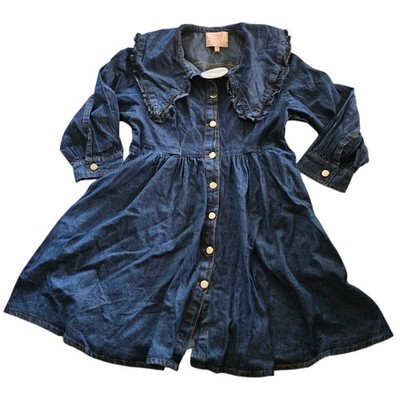 US Together Collared Dark Wash Denim Long Sleeve Mini Dress SZ M Ruffled Collar