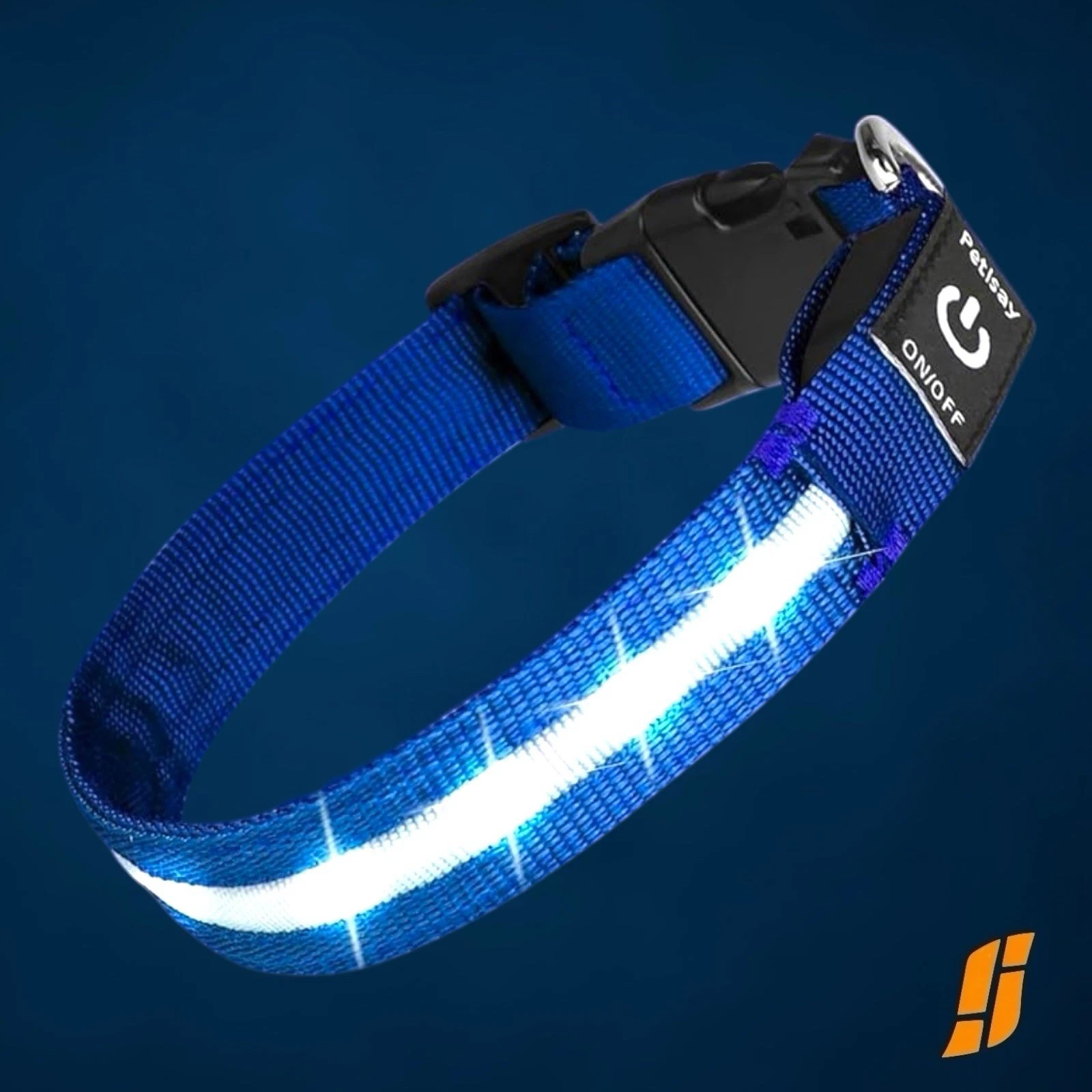 Super Bright LED Dog Collar - Fully Waterproof & Medium (14.5 - 19.5 ), Blue