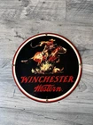 Vintage Ande Rooney Winchester Western Rider Porcelain Enameled Sign 11" Round