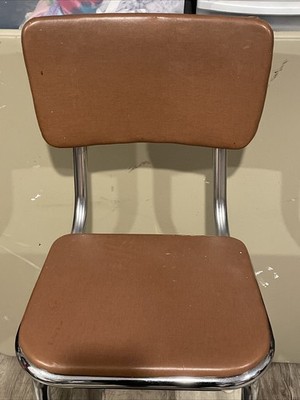 Vintage Cosco retro kitchen step stool chair brown vinyl seat and