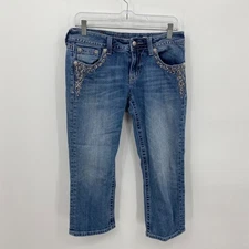 Miss Me Jeans JP6168P Cuffed Capri Distressed Light Blue Size 29 Womens