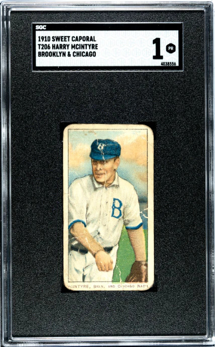1909 T206 HARRY MCINTIRE POOR SWEET CAPORAL 350 CHICAGO SGC 1 BROOKLYN SUPERBAS