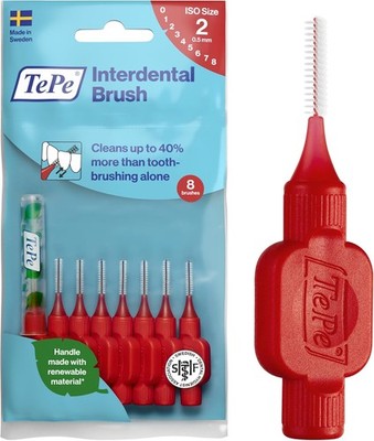 TePe Interdentalbürste, Original, Rot, 0,5 mm/ISO 2, 8 Stk., Plaque-Entfernung, 