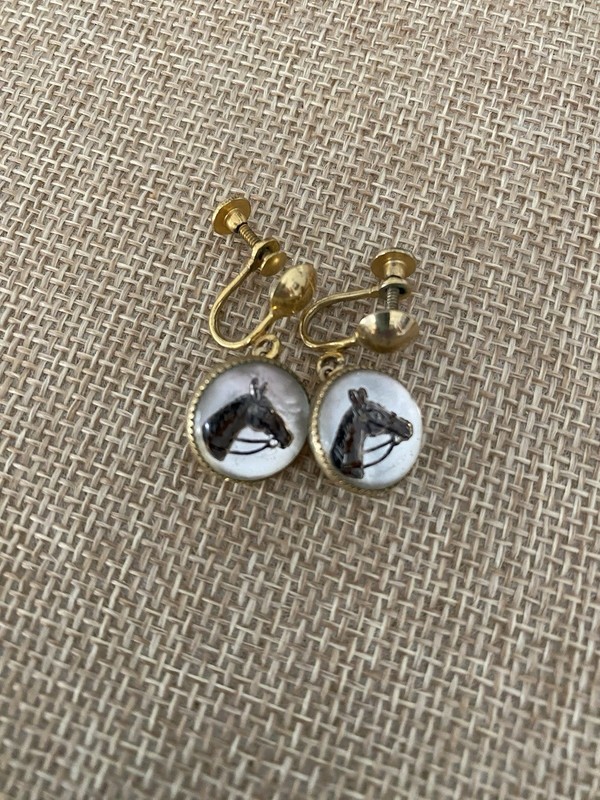 Vintage Horse Head Screw-back Earrings Dangle