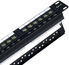 24 Port 1U Keystone Patch Panel 19 Inch Rackmount Fits Cat6/Cat5e/Cat5 Cabling