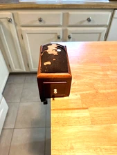 EARLY TO MIDDLE 1800S CLAMP ON SEWING BOX WITH DRAWER MADE OUT OF MAHOGANY WOOD