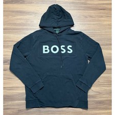Hugo Boss Green Label Soody Black Embossed Logo Cotton Hoodie Sweatshirt Sz L