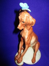 Giuseppe Cappe Porcelain Hound Dog with Butterfly Capodimonte Figurine c1959