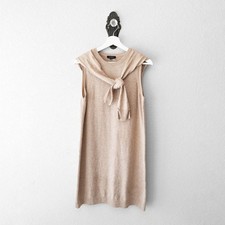 1 State Sweater Dress Medium Beige Sleeveless Knit Dress Preppy Layered Wool