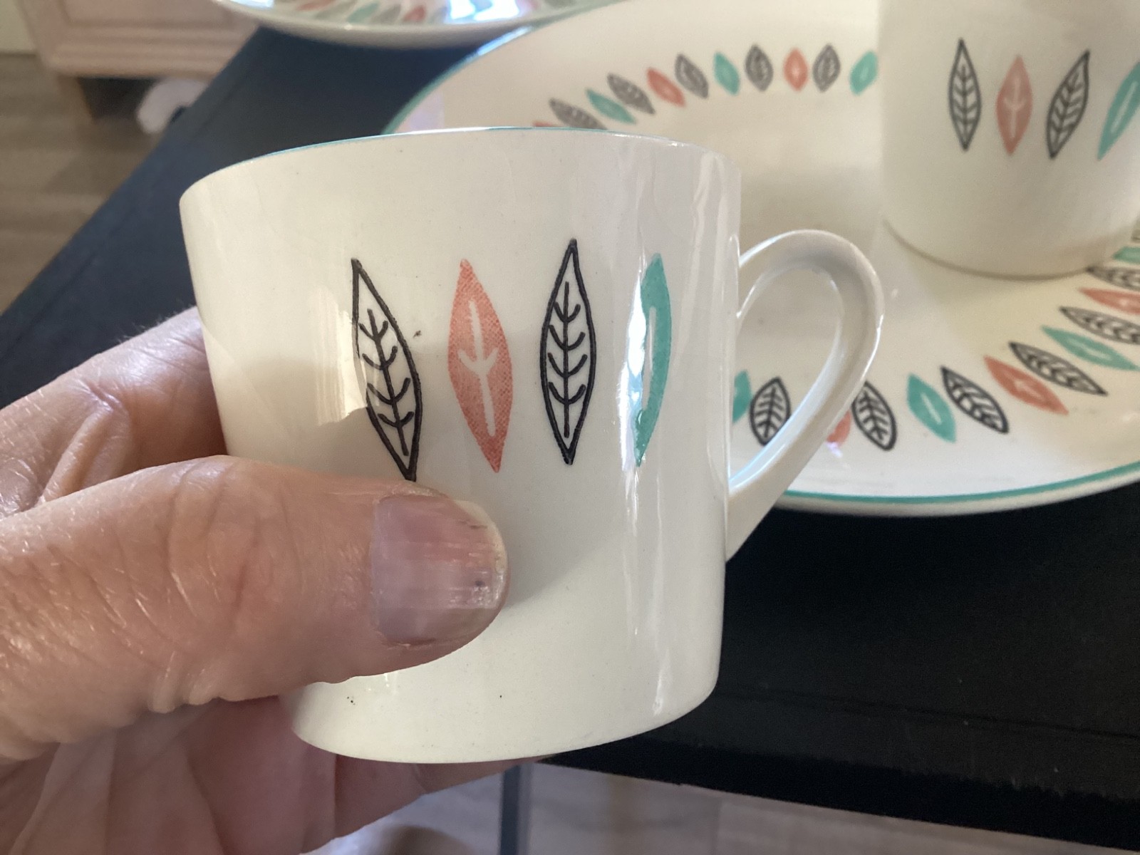 (3) Vintage Marcrest Nordic Mint 10" Dinner Plates & (6) Matching Coffee Cups