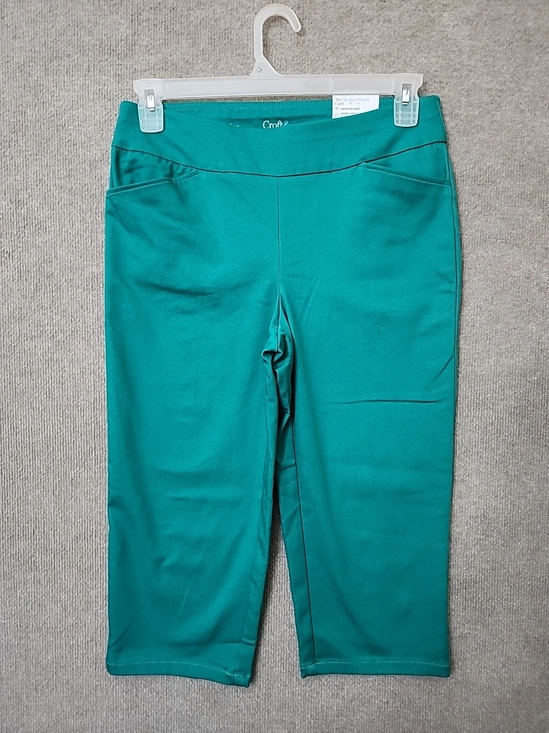 Croft Barrow Effortless Stretch Capri Pants Womens 8 Petite Green Slimming NEW
