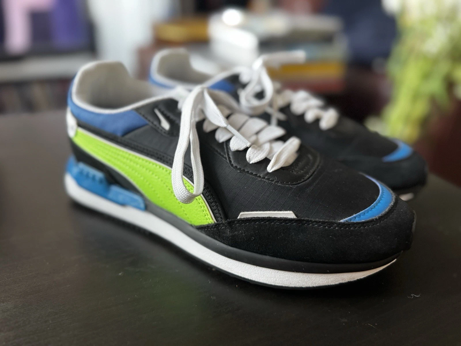 Sneakers da ginnastica uomo Puma CITY RIDER ELECTRIC nere verdi svasate nuove ? UK7 5