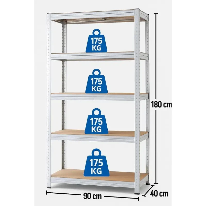 Estantería Metálica Galvanizada 875kg 5 Baldas 180x90x40cm Mesa Banco Trabajo - Imagen 2 de 4