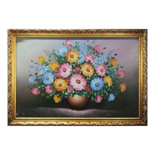 Dipinto a Mano Olio su Tela Cornice 98x68 cm Composizione di Fiori Made in Italy