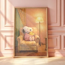 Arte da parete Snoopy Woodstock Hug, poster notturno accogliente, decorazione carina dei cartoni animati