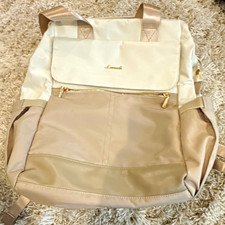 Beige/Cream Women&rsquo;s Backpack Purse Gold Hardware Zip Adjustable Straps + Pouch