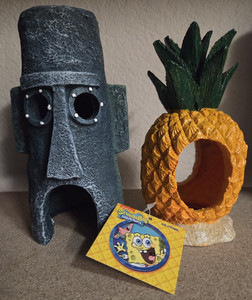 SpongeBob SquarePants Aquarium Ornaments Pineapple House & Squidward Moai Resin