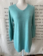 H by Halston V-neck Bell Sleeve Sweater Tunic Heather Seafoam Green S New