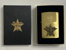 VINTAGE 1992 MARLBORO STEER LONGHORN STAR BRASS ZIPPO LIGHTER UNFIRED NEW IN BOX