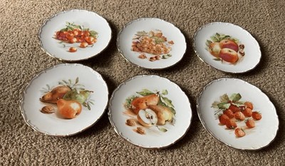 Vintage Set Of 6 Schumann Arzberg Germany Bavaria Fruit & Nut Plates Gold Gilt