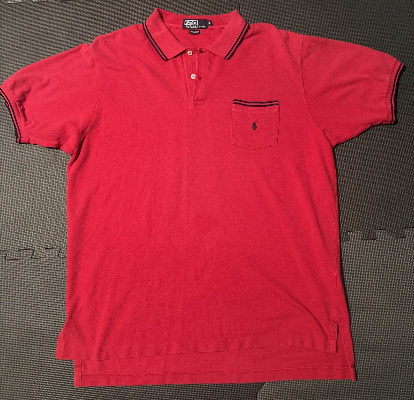 VINTAGE Polo Ralph Lauren camicia uomo XL rosso blu piccolo pony vestibilità personalizzata anni 90