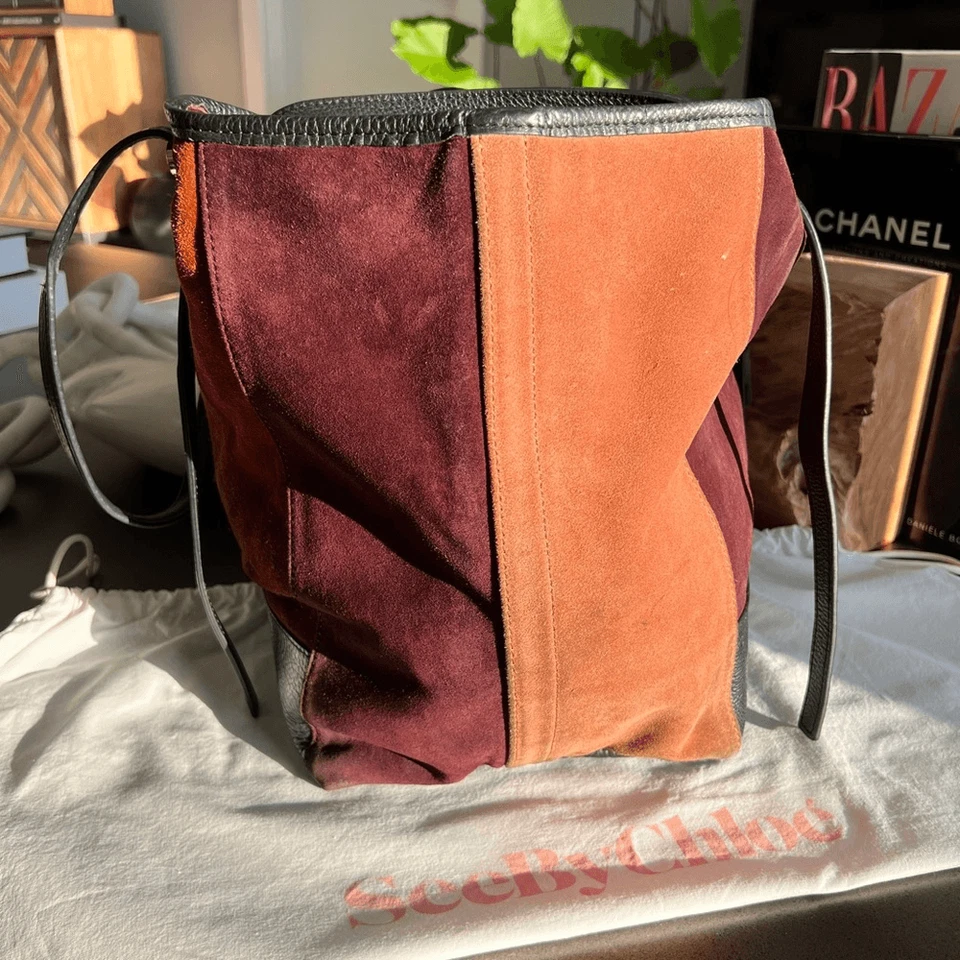 See By Chloe Suede & Leather Burgundy Orange Tote Bag - Image 4 of 4