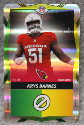 Krys Barnes 2025 NFL UNO Elite Core Edition Green Yellow Foil Card #014