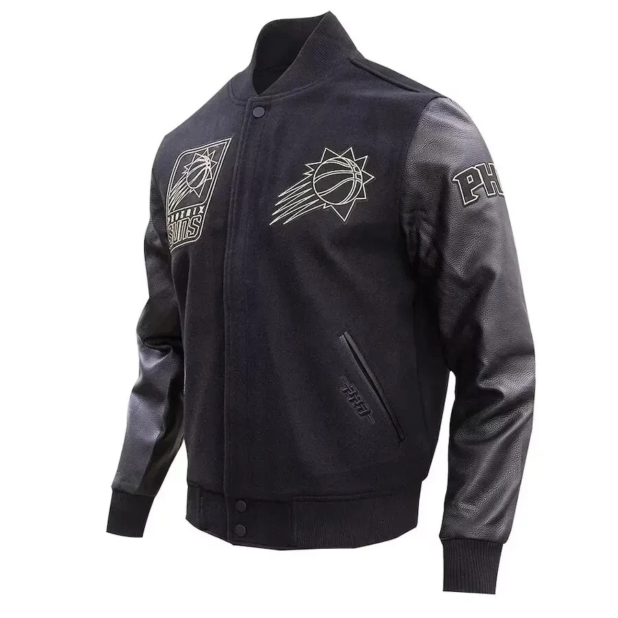 Black Phoenix Suns Gold Stitch Varsity Jacket Black Wool & Leather Bomber Coat