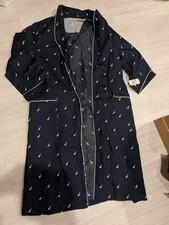 Nautica Sleepwear Robe Men's S / M 100 Cotton Navy White Logo Sailboats NWT