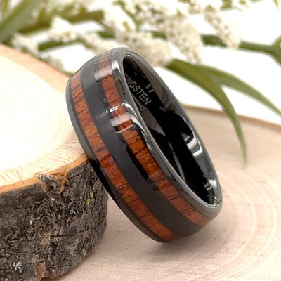 8mm Black Tungsten Engraving Ring Wood Inlay Durable Women Band For Christmas