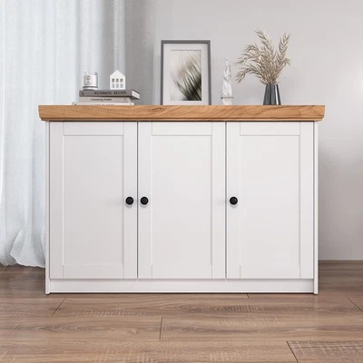 Kommode Weiß Holz Sideboard Anrichte Schrank Mehrzweckschrank Eiche Homestyle4u - Bild 1 von 4