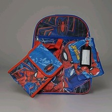 Marvel Spider-Man Backpack w Lunch Box, Pencil Case, Keychain Bioworld Mfg. NWT