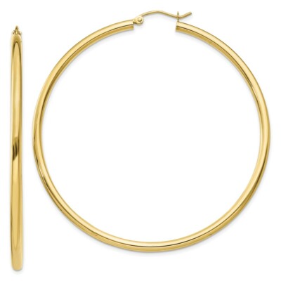 Real 10kt Yellow Gold Polished 2.5mm Lightweight Tube Hoop Earrings