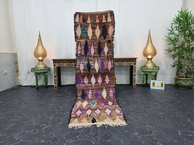 Moroccan Handmade Vintage Rug 2'2''x7'6'' Berber Geometric Orchid Brown Carpet 