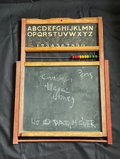 Vintage Chalk Board Standing Oak Slate Chalkboard ABC Abacus Childs Learning Aid