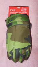 TRU FIT MEN'S CAMO SKI GLOVES INSULATED WATERPROOF NWT