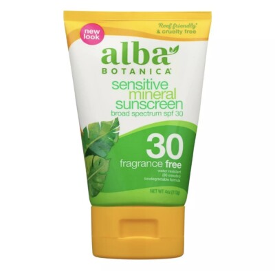 Alba Botanica Sensitive Mineral Sunscreen SPF 30 Fragrance Free 4 oz EXP 4/24