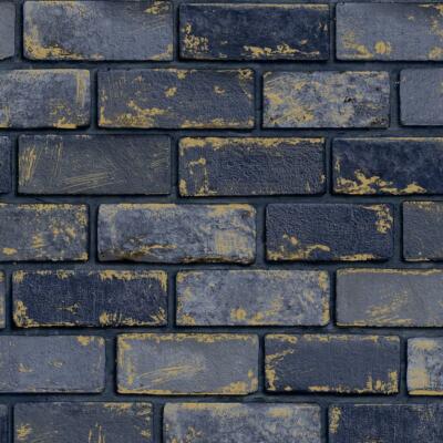 Arthouse 3D Effekt Marine Blau Gold Metallic Ziegel Tapete Stein Industrial