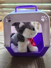 Little Live Pets: My Really Real Puppy Carrier W/ Gray and White Plush Dog w Bow