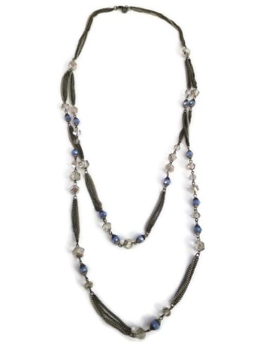 Vera Wang Blue Clear Silver Tone Multi Strand Chain Faceted Beaded Necklace - Afbeelding 1 van 3
