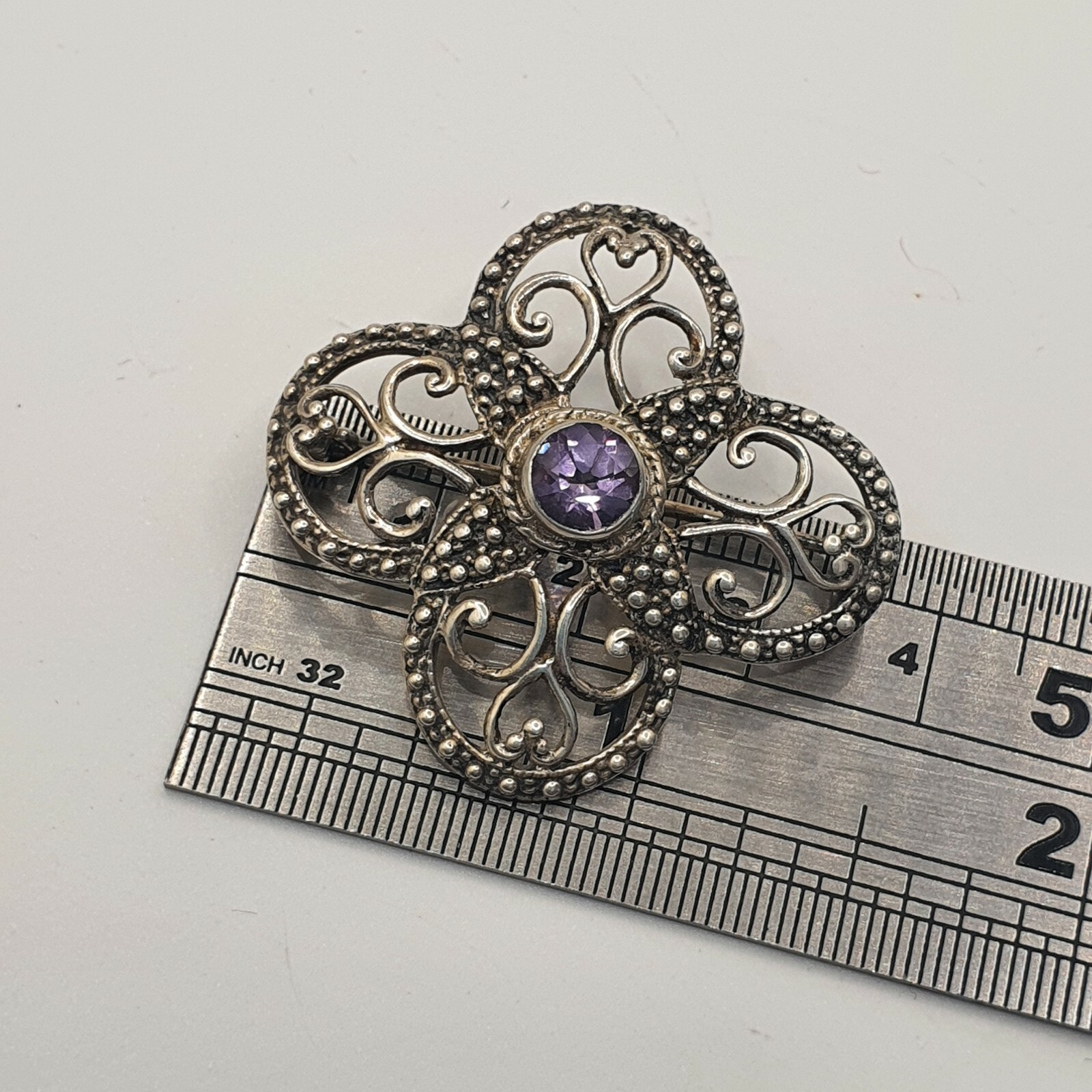 Photo 6 of 925 Sterling Silver Amethyst CZ Brooch BR20