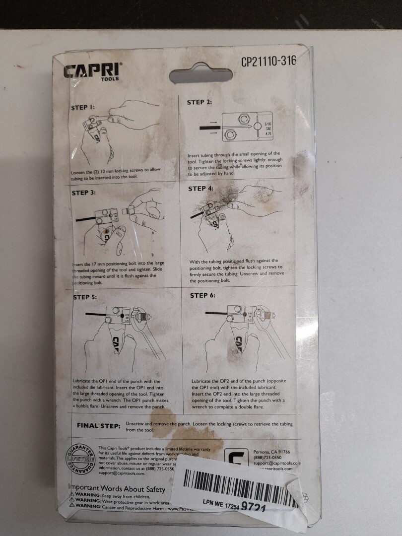 CAPRI Tools Double Flaring Tool For Steele Nickel & Copper Tubing 3/16