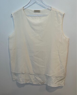 REPEAT Luxury Womens Size 10  Sleeveless Silk Blouse with  Split Back  Ivory