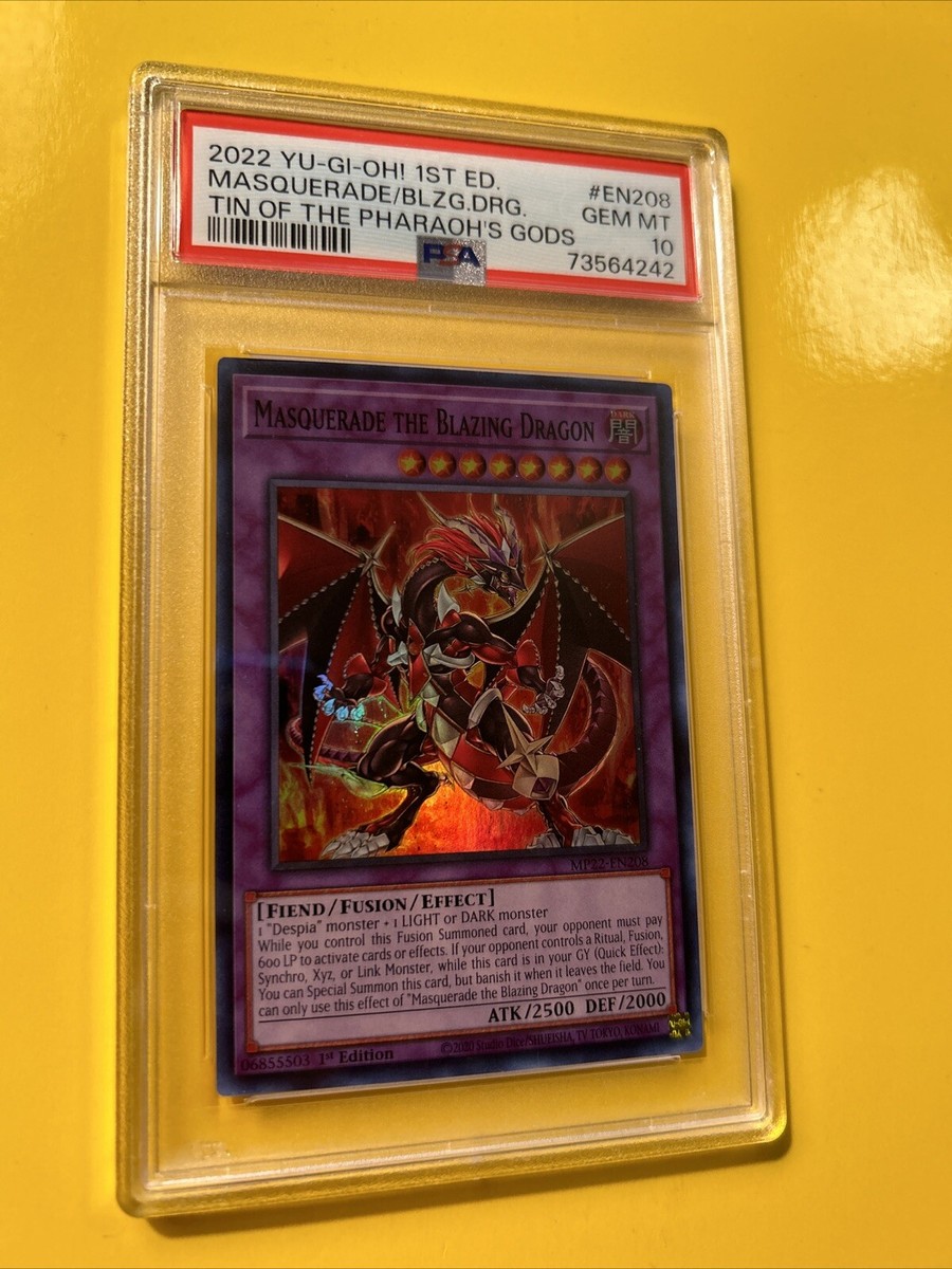 YuGiOh MASQUERADE THE BLAZING DRAGON #MP22-EN208🔥PSA 10🔥1st ED