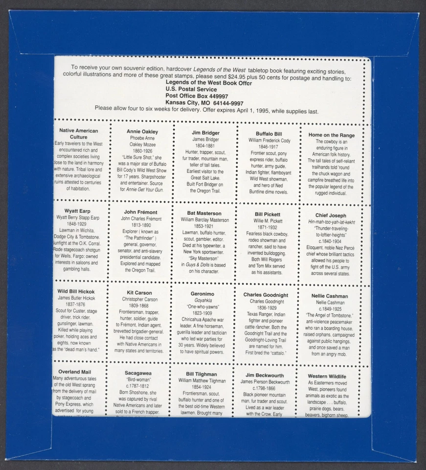 United States Sc# 2870 Legends of the West Recalled Error Sheet in Blue Holder - Image 2 of 2