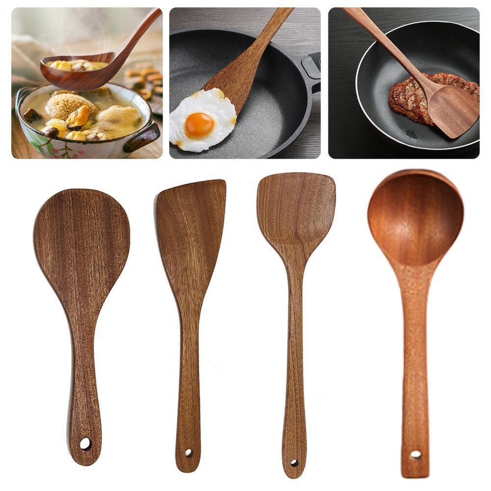 Ebony Wooden Kitchen Cooking Utensils Tools Spatula Turner Spoon X4U3