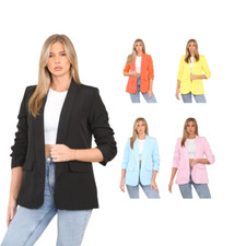Women's Ruched Sleeve Blazer Casual Long Sleeve Suit Jacket for Work Office Soli