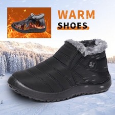 Waterproof Winter Men Warm Snow Boots Fur-lined Slip on Casual Warm Ankle Size